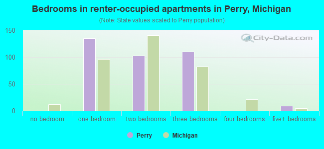 Bedrooms in renter-occupied apartments in Perry, Michigan