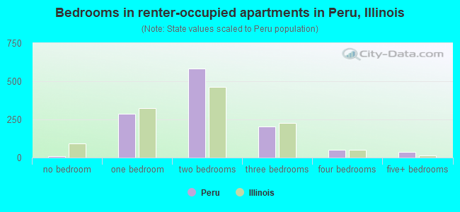 Bedrooms in renter-occupied apartments in Peru, Illinois