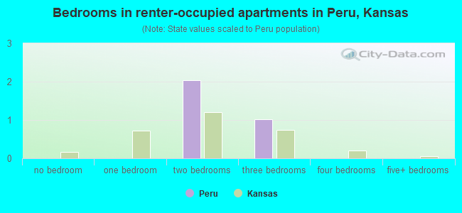 Bedrooms in renter-occupied apartments in Peru, Kansas