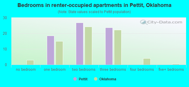 Bedrooms in renter-occupied apartments in Pettit, Oklahoma