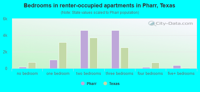 Bedrooms in renter-occupied apartments in Pharr, Texas