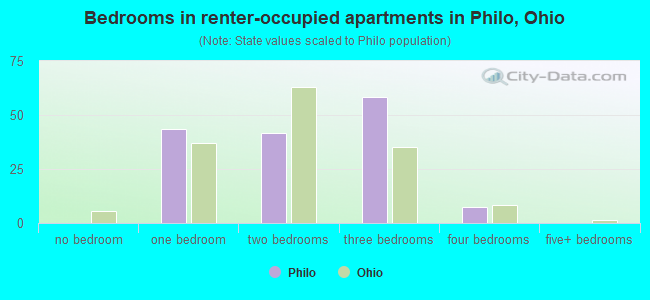 Bedrooms in renter-occupied apartments in Philo, Ohio