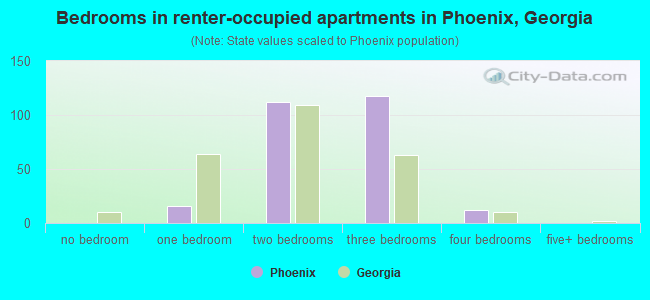 Bedrooms in renter-occupied apartments in Phoenix, Georgia