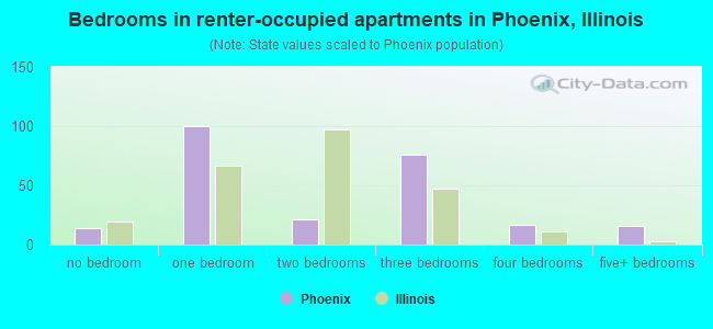 Bedrooms in renter-occupied apartments in Phoenix, Illinois