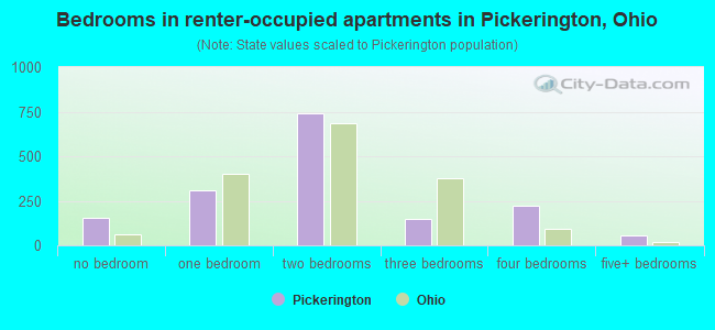 Bedrooms in renter-occupied apartments in Pickerington, Ohio