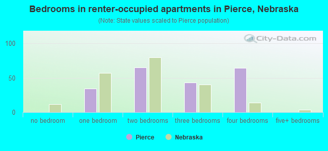 Bedrooms in renter-occupied apartments in Pierce, Nebraska