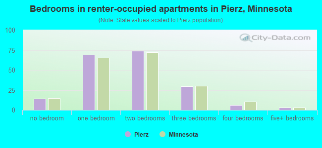 Bedrooms in renter-occupied apartments in Pierz, Minnesota