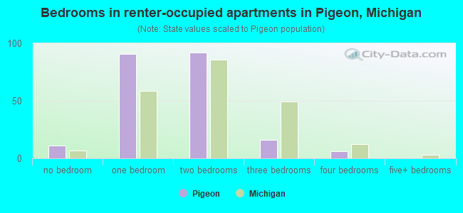 Bedrooms in renter-occupied apartments in Pigeon, Michigan