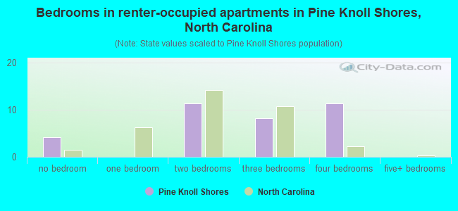 Bedrooms in renter-occupied apartments in Pine Knoll Shores, North Carolina