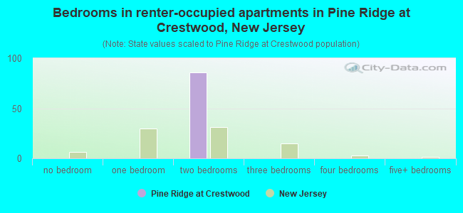 Bedrooms in renter-occupied apartments in Pine Ridge at Crestwood, New Jersey