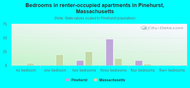 Bedrooms in renter-occupied apartments in Pinehurst, Massachusetts