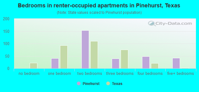 Bedrooms in renter-occupied apartments in Pinehurst, Texas