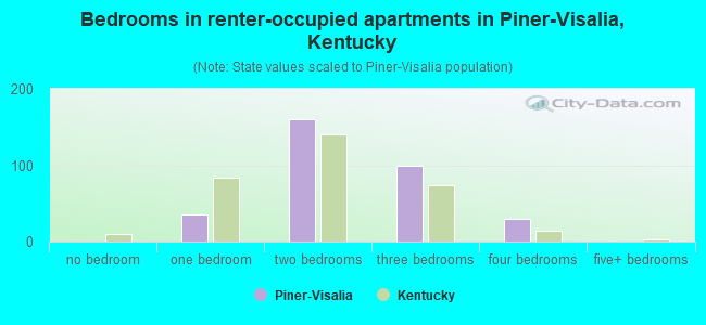 Bedrooms in renter-occupied apartments in Piner-Visalia, Kentucky