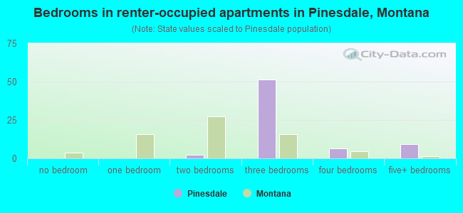 Bedrooms in renter-occupied apartments in Pinesdale, Montana
