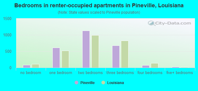 Bedrooms in renter-occupied apartments in Pineville, Louisiana