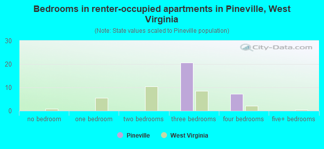 Bedrooms in renter-occupied apartments in Pineville, West Virginia