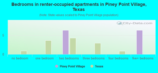 Bedrooms in renter-occupied apartments in Piney Point Village, Texas