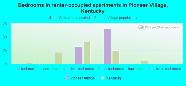 Bedrooms in renter-occupied apartments in Pioneer Village, Kentucky