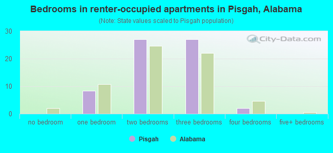Bedrooms in renter-occupied apartments in Pisgah, Alabama