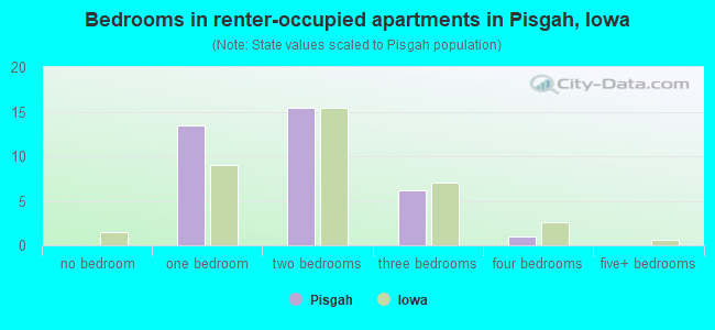 Bedrooms in renter-occupied apartments in Pisgah, Iowa