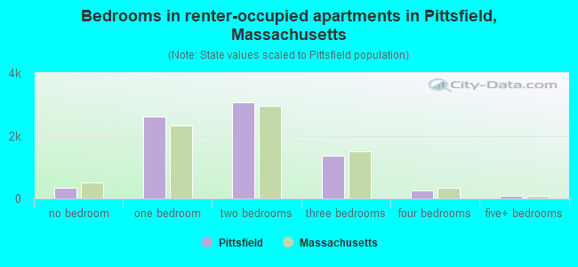 Bedrooms in renter-occupied apartments in Pittsfield, Massachusetts