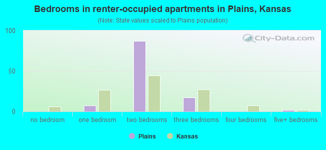 Bedrooms in renter-occupied apartments in Plains, Kansas