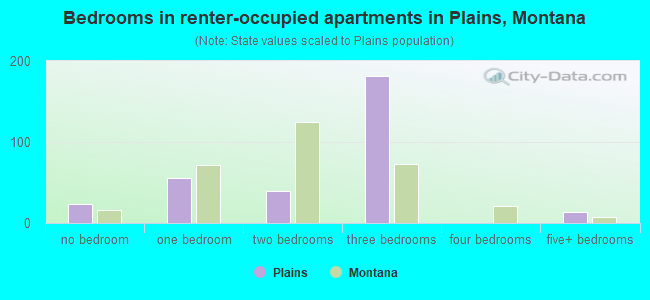 Bedrooms in renter-occupied apartments in Plains, Montana