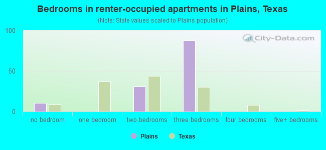 Bedrooms in renter-occupied apartments in Plains, Texas