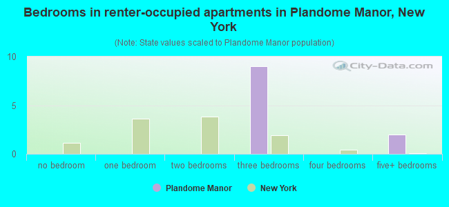 Bedrooms in renter-occupied apartments in Plandome Manor, New York