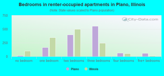 Bedrooms in renter-occupied apartments in Plano, Illinois