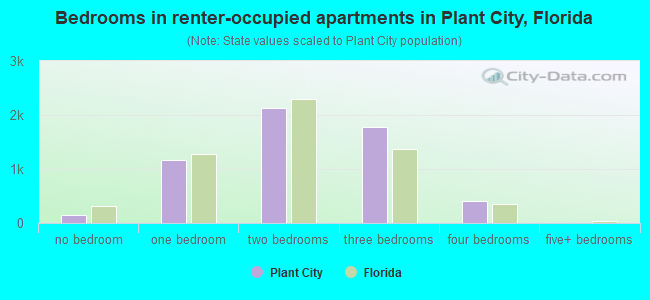 Bedrooms in renter-occupied apartments in Plant City, Florida