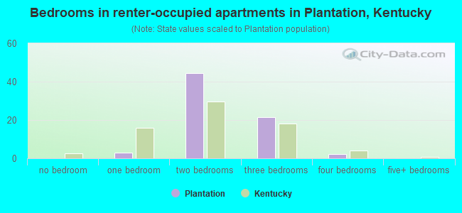 Bedrooms in renter-occupied apartments in Plantation, Kentucky