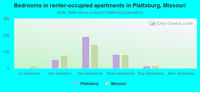 Bedrooms in renter-occupied apartments in Plattsburg, Missouri