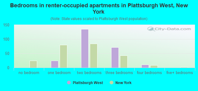 Bedrooms in renter-occupied apartments in Plattsburgh West, New York