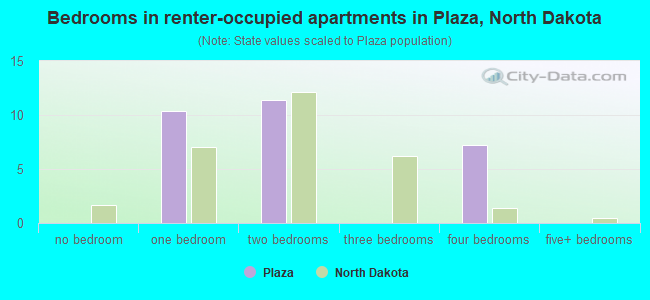 Bedrooms in renter-occupied apartments in Plaza, North Dakota