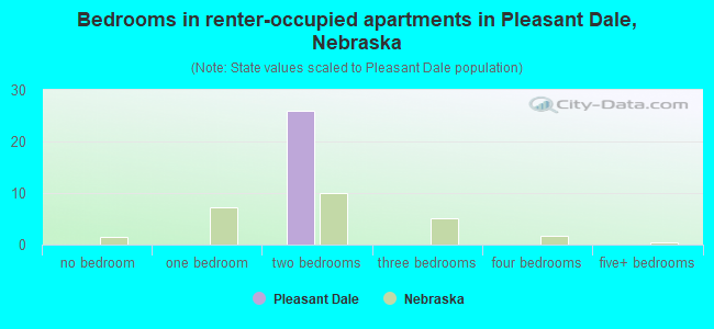 Bedrooms in renter-occupied apartments in Pleasant Dale, Nebraska