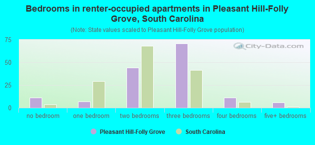 Bedrooms in renter-occupied apartments in Pleasant Hill-Folly Grove, South Carolina