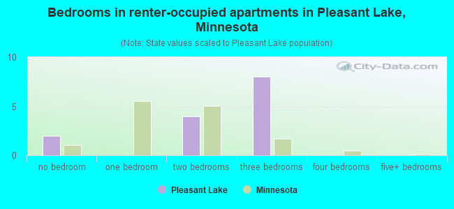 Bedrooms in renter-occupied apartments in Pleasant Lake, Minnesota