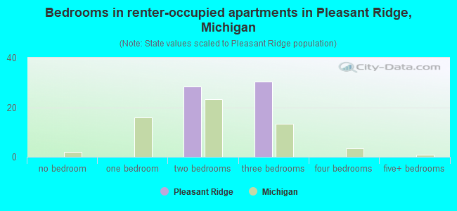 Bedrooms in renter-occupied apartments in Pleasant Ridge, Michigan