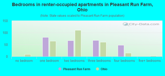 Bedrooms in renter-occupied apartments in Pleasant Run Farm, Ohio