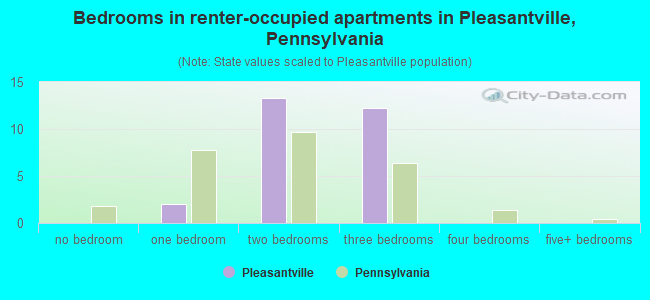 Bedrooms in renter-occupied apartments in Pleasantville, Pennsylvania