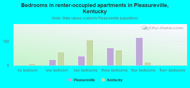 Bedrooms in renter-occupied apartments in Pleasureville, Kentucky