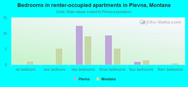 Bedrooms in renter-occupied apartments in Plevna, Montana