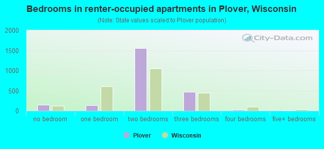Bedrooms in renter-occupied apartments in Plover, Wisconsin