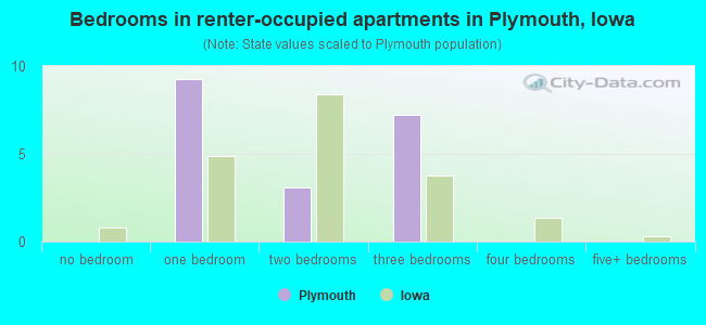 Bedrooms in renter-occupied apartments in Plymouth, Iowa