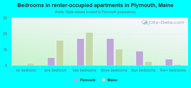 Bedrooms in renter-occupied apartments in Plymouth, Maine