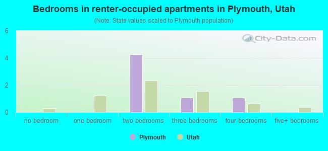 Bedrooms in renter-occupied apartments in Plymouth, Utah