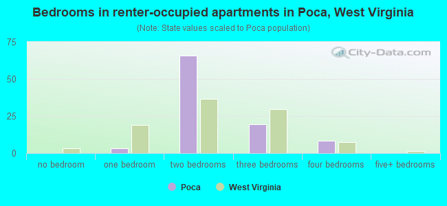 Bedrooms in renter-occupied apartments in Poca, West Virginia