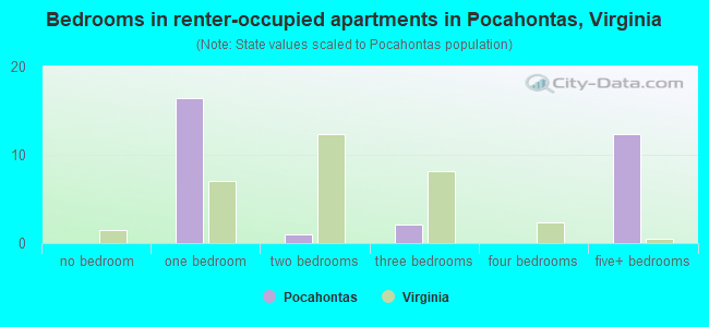 Bedrooms in renter-occupied apartments in Pocahontas, Virginia