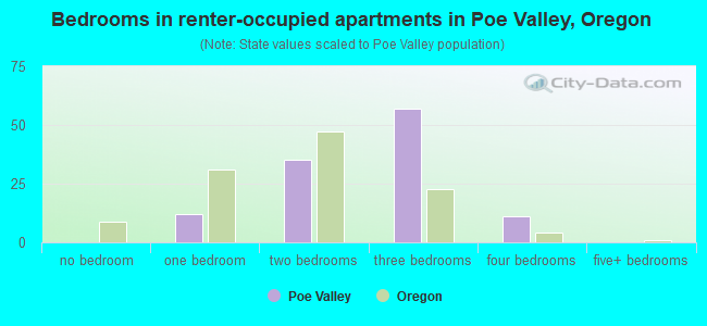 Bedrooms in renter-occupied apartments in Poe Valley, Oregon